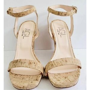 AGL Demi Ankle Strap Wedge Sandal Cork Leather Heel Size 40, US 9.5